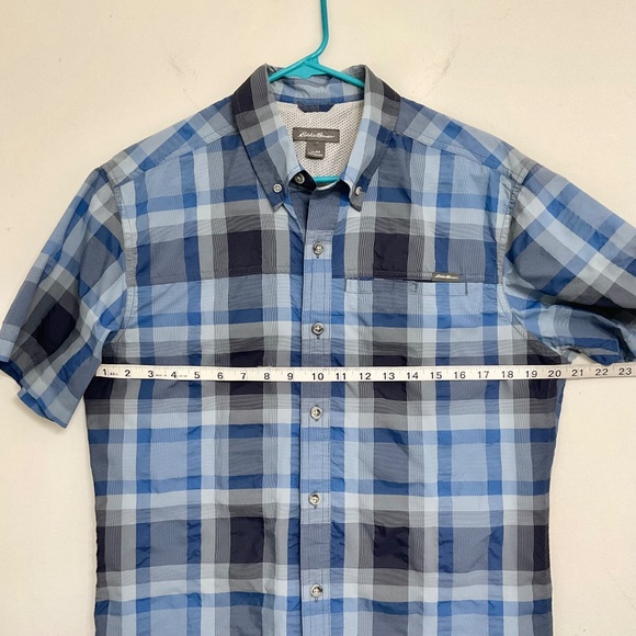 Eddie Bauer Men’s  Performance Blue Plaid Short Sleeve Button-Down Shirt Size M - Picture 8 of 8